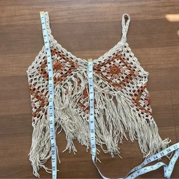 Vintage | Handmade Crocheted Sleeveless Tank Boho Tassels Festival Fringe Top S - Picture 5 of 6